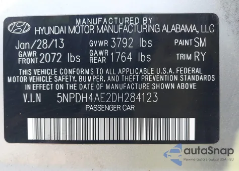 2013 Hyundai Elantra Limited from USA, damaged, VIN 5NPDH4AE2DH284123